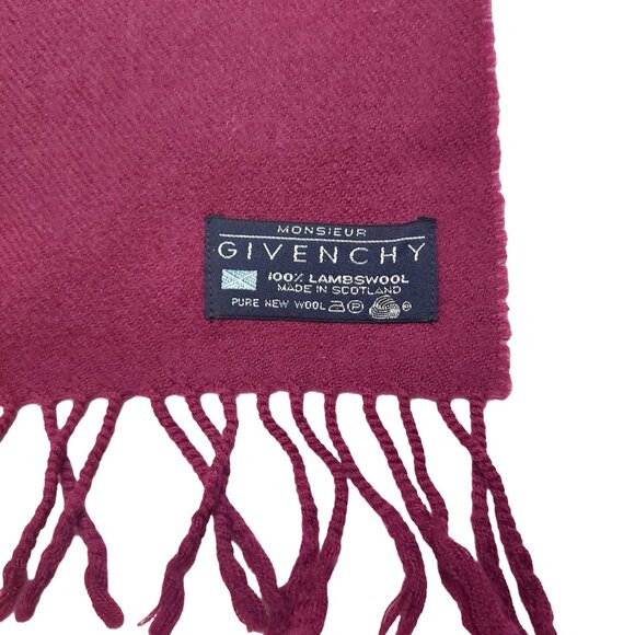GIVENCHY Vintage Dark Pink Logo Embroidered Wool Scarf - Picture 7 of 8